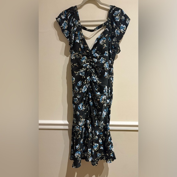 By Anthropologie Sweetheart Ruched Drop-Waist Dress Satin Floral Medium NWT - Picture 4 of 6
